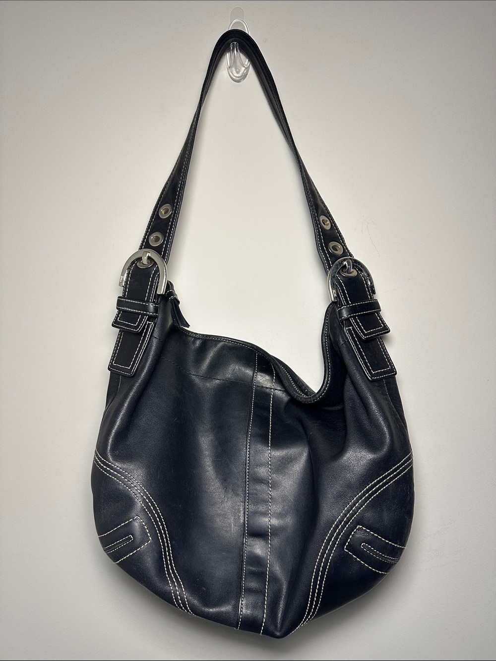 Coach vintage silver buckle Black Leather slouchy y2k grunge shoulder Bag